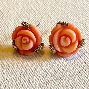 Coral rose earrings